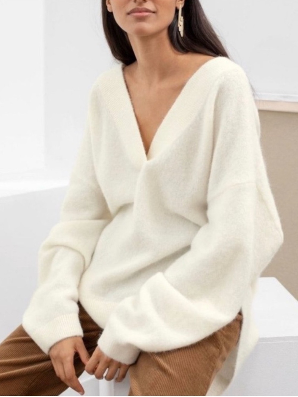 & Other Stories Anthropolgie Alpaca Wool Oversized V Neck Cream Sweater Size XS